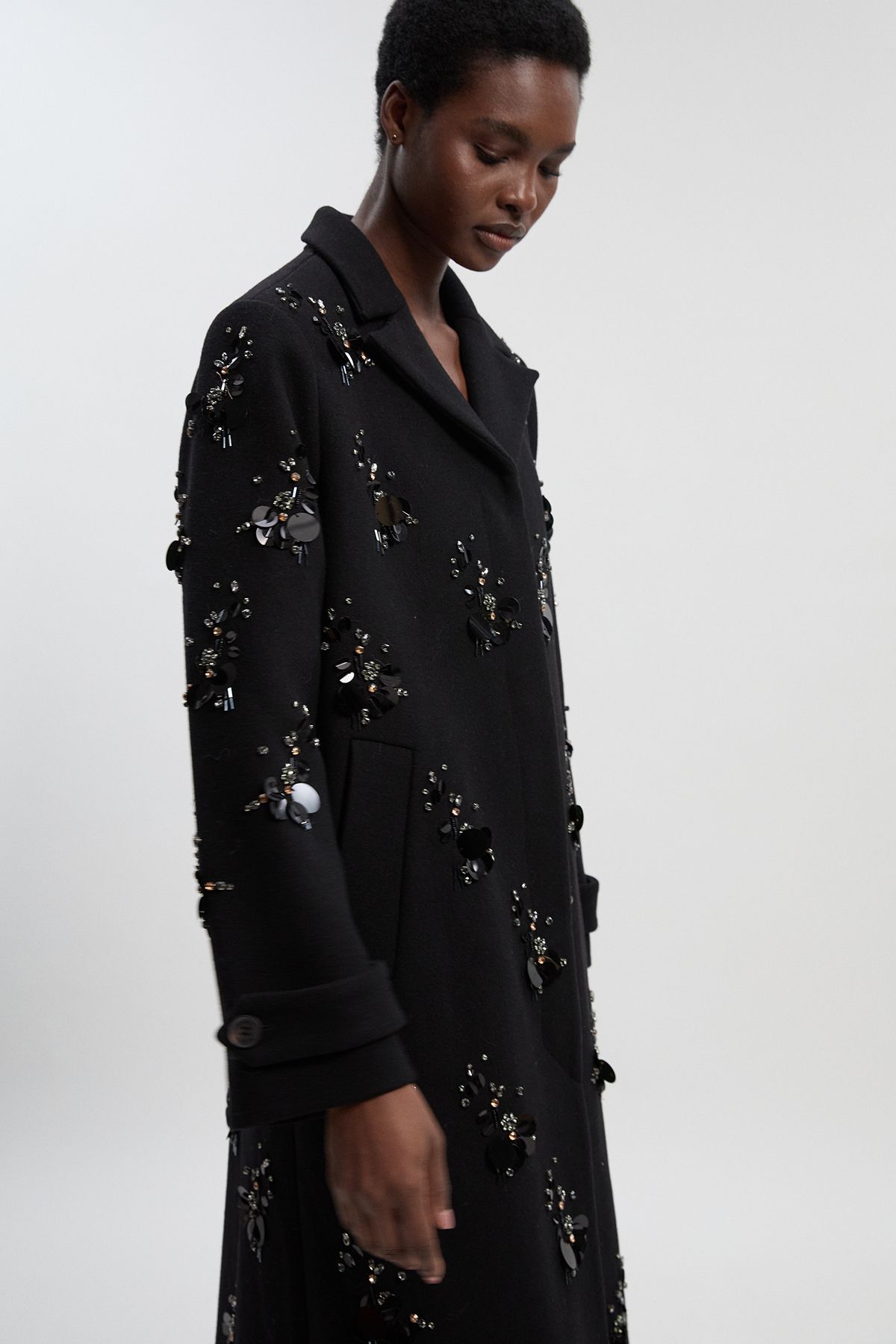 KarenMillen Wool Embellished Single Breasted Tailored Coat