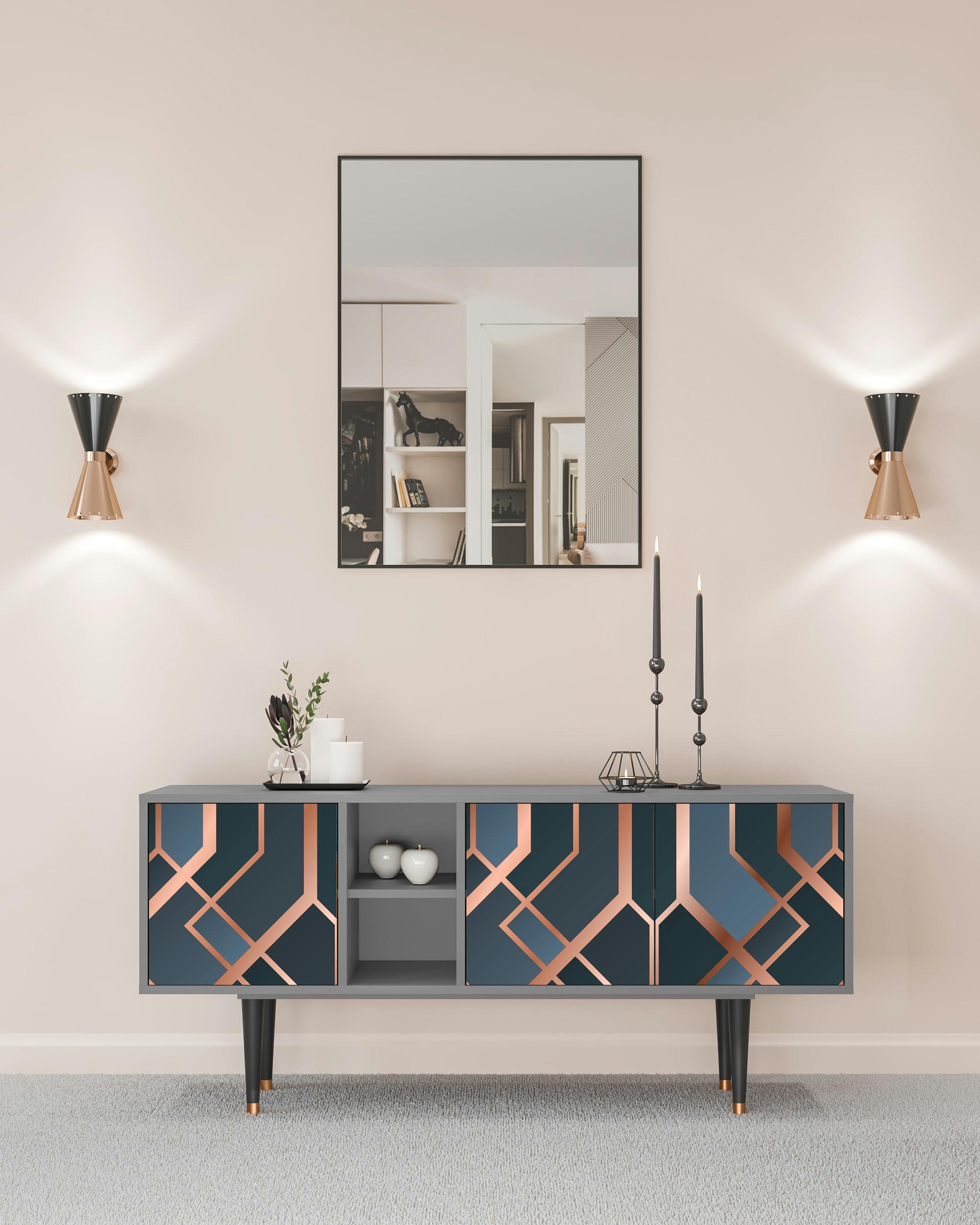 ASHY 1920' - Meuble TV  bleu-vert 3 tiroirs L 150 cm