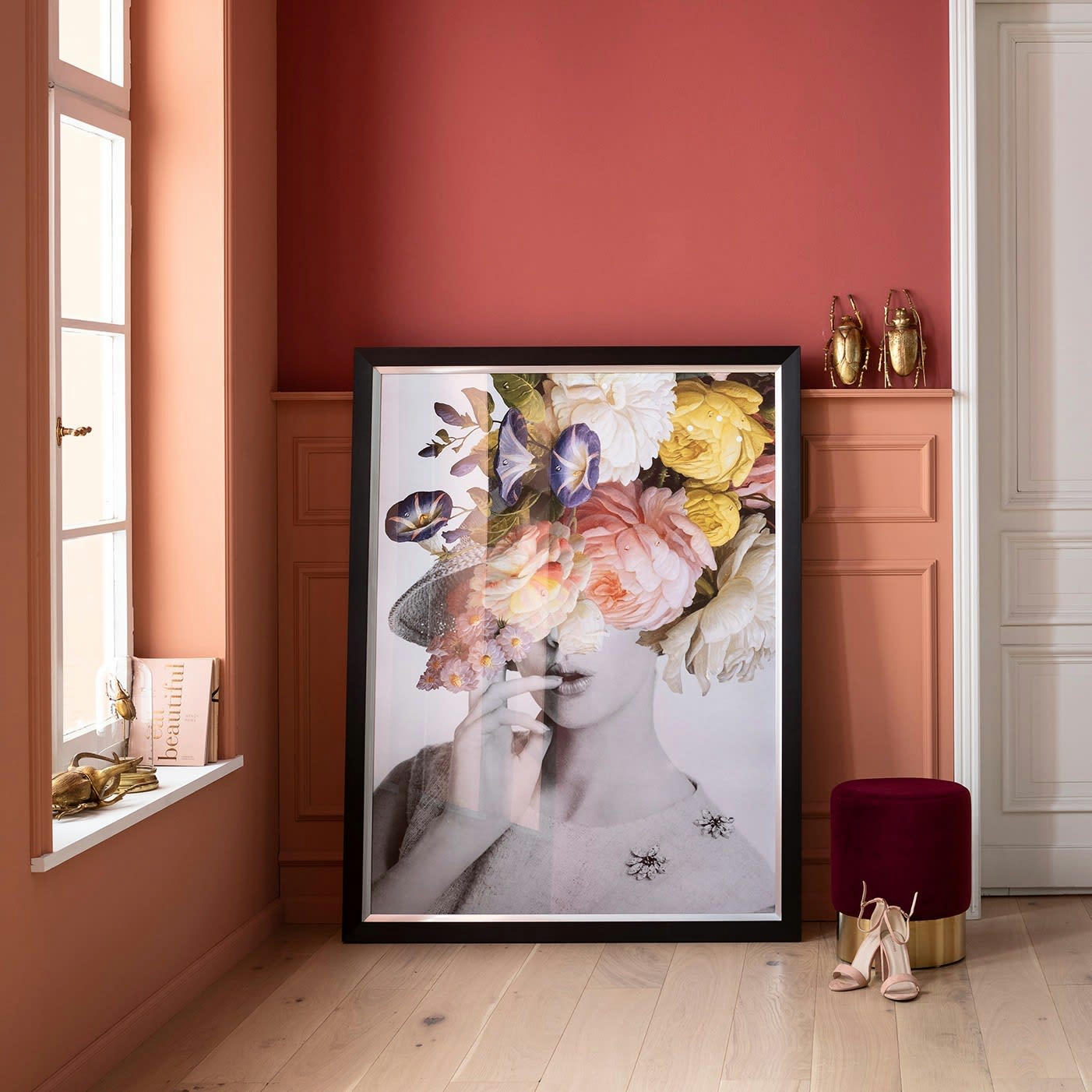 MUSE FLOWERS - Affiche encadrée femme fleurs pastel 117x152