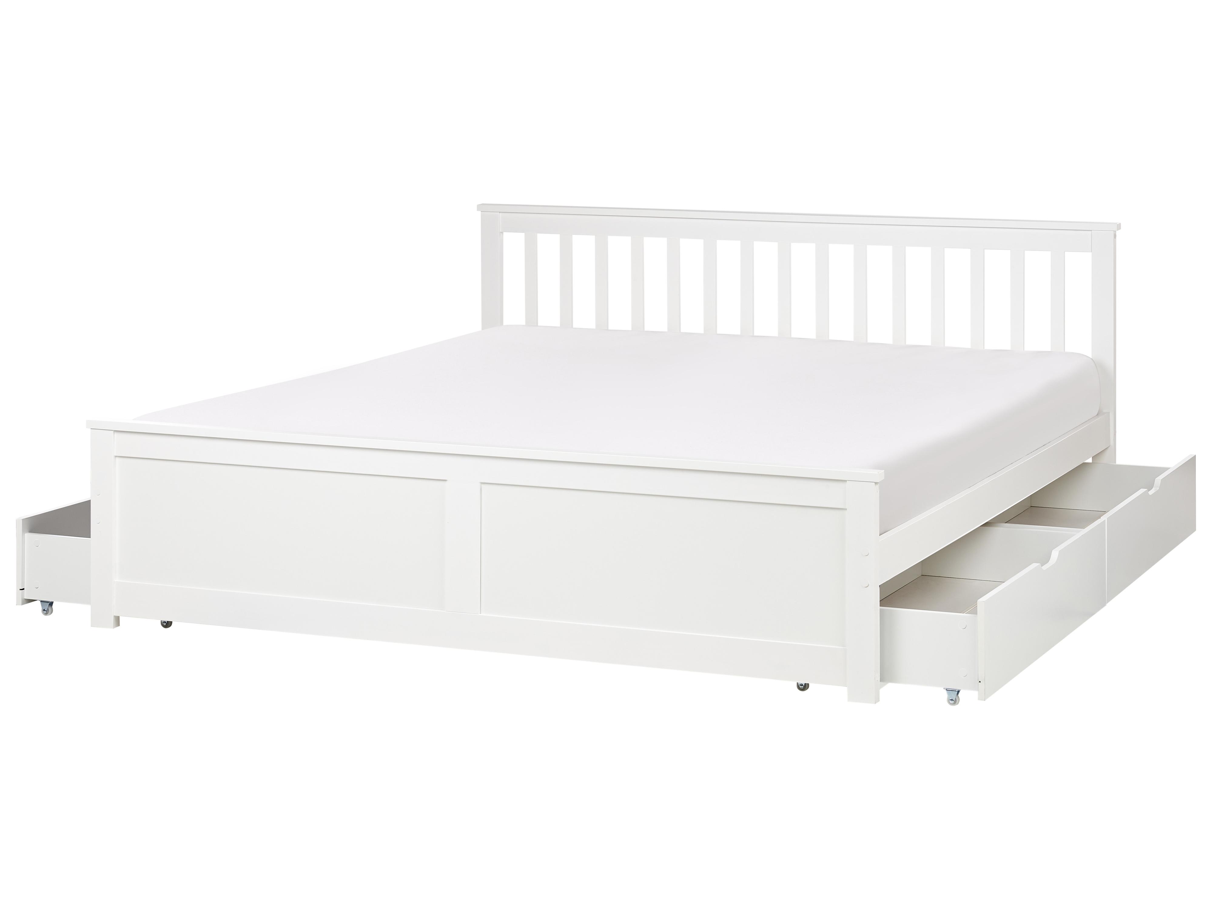 Bed with 4 Drawers Pine Wood OLENDON 180 x 200 cm (EU Super King) White