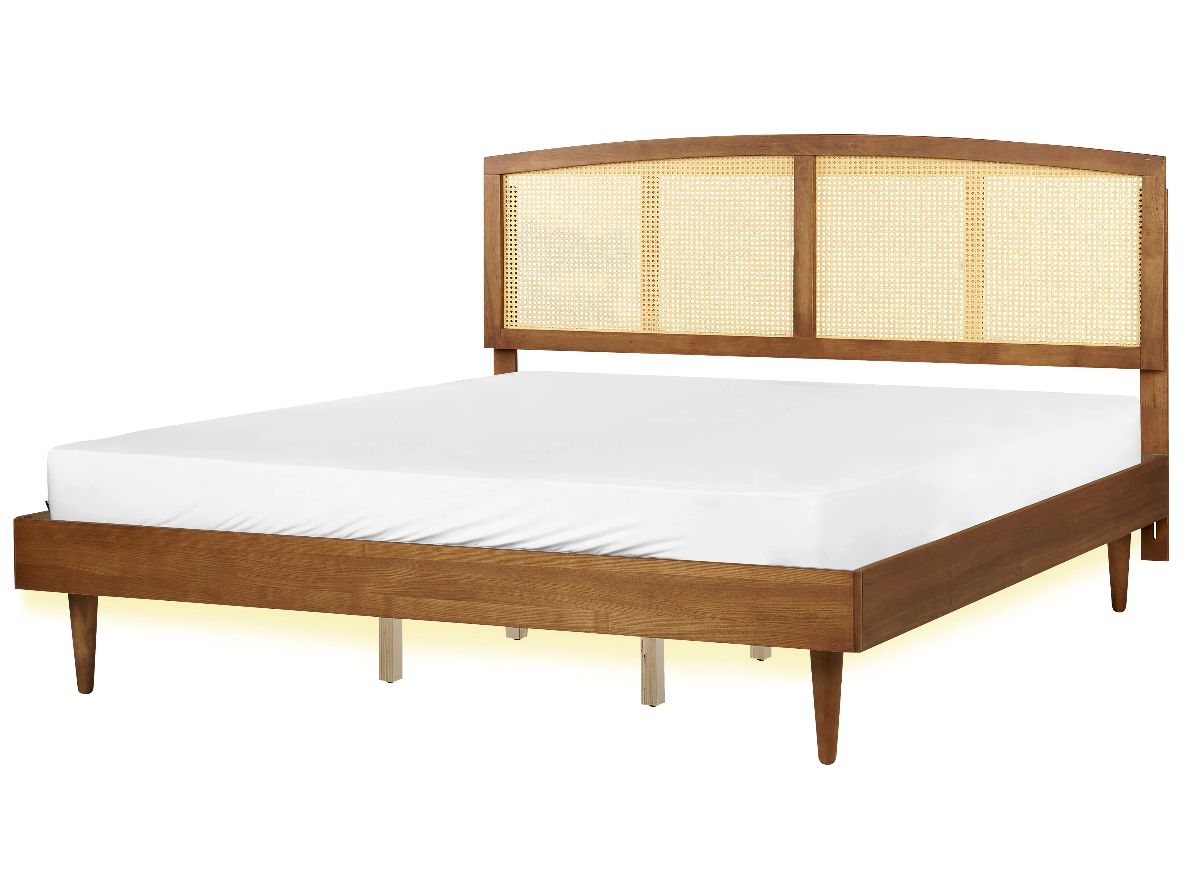 Bed with LED Rattan VARZY 180 x 200 cm (EU Super King) Brown