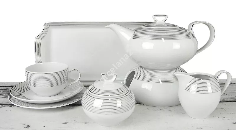 Garnitur do herbaty na 12 osób (41el) Chodzież - Yvonne E520 LINEA PLATYNOWA