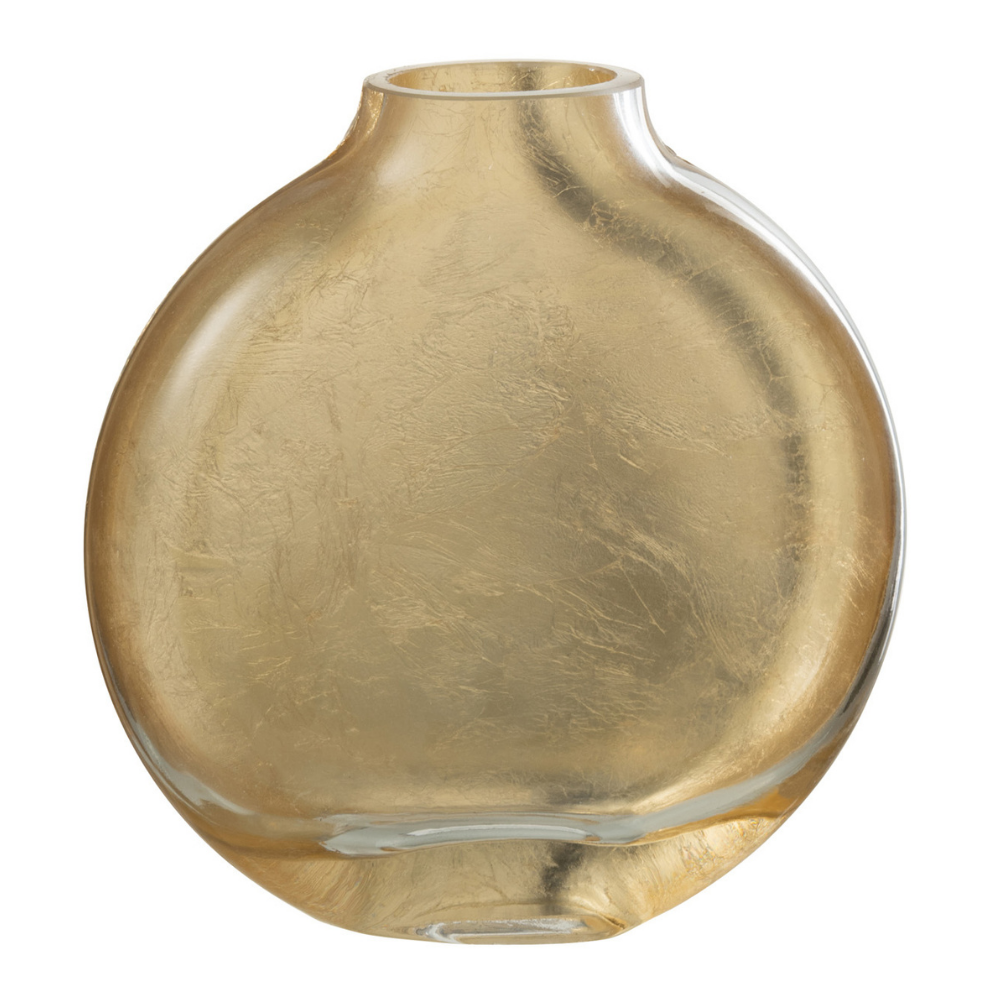 J-Line vaas Miki - glas - transparant/goud - small - 15.5 cm hoog