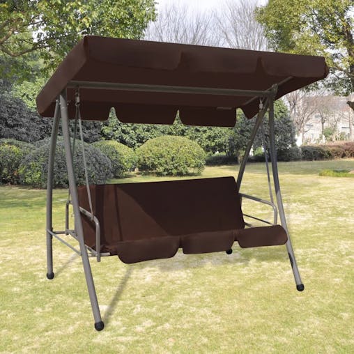 NNEVL Outdoor Swing Bench with Canopy Coffee
