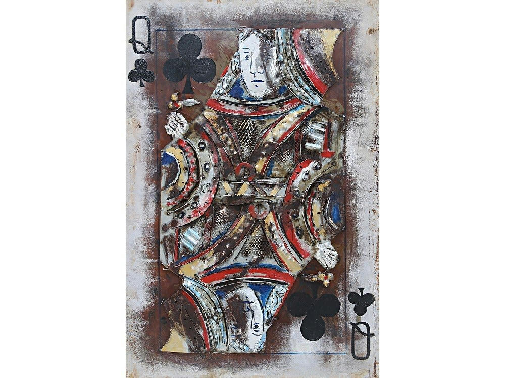 MÉTAL BRASS - Tableau relief en métal carte dame de trefle 120x80