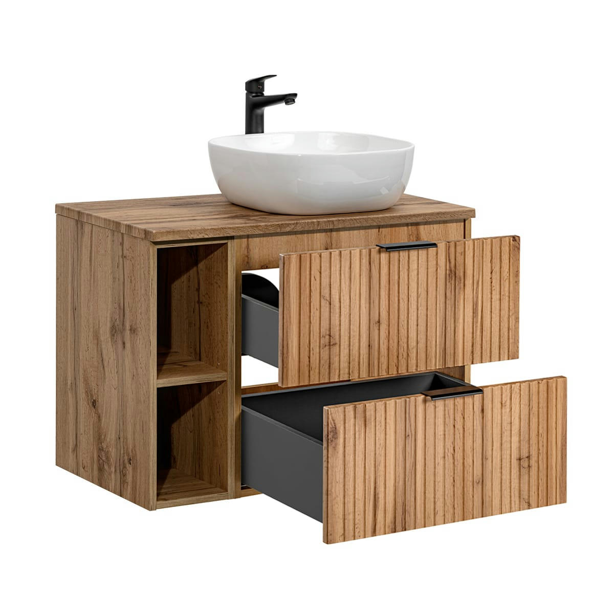 - Meuble simple vasque 80cm 2 niches naturel