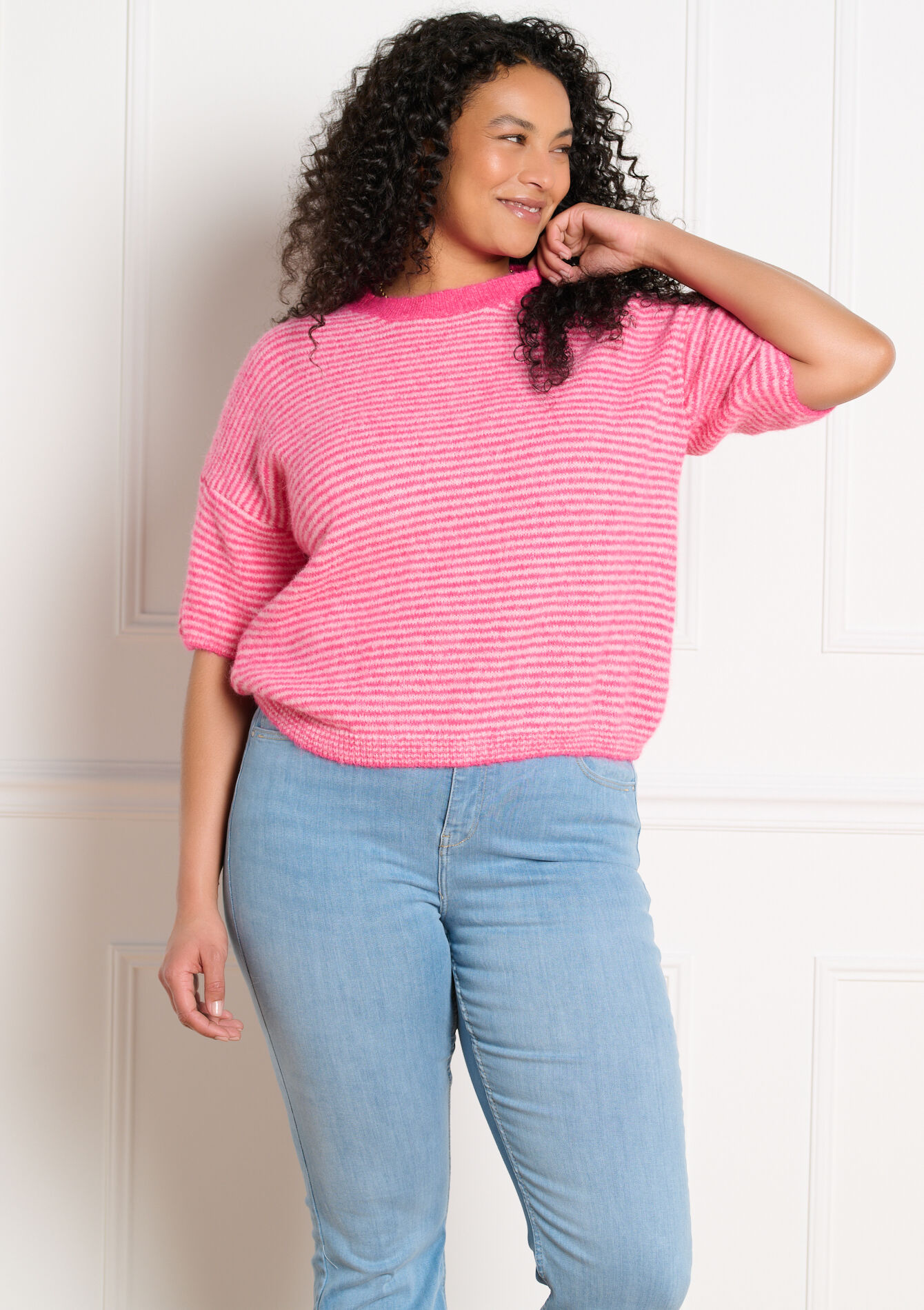 Gestreepte trui met korte mouwen