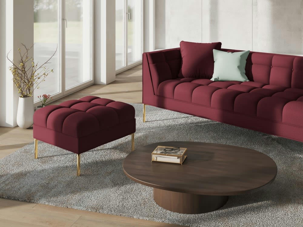 KAROO - Pouf tissu structuré rouge foncé