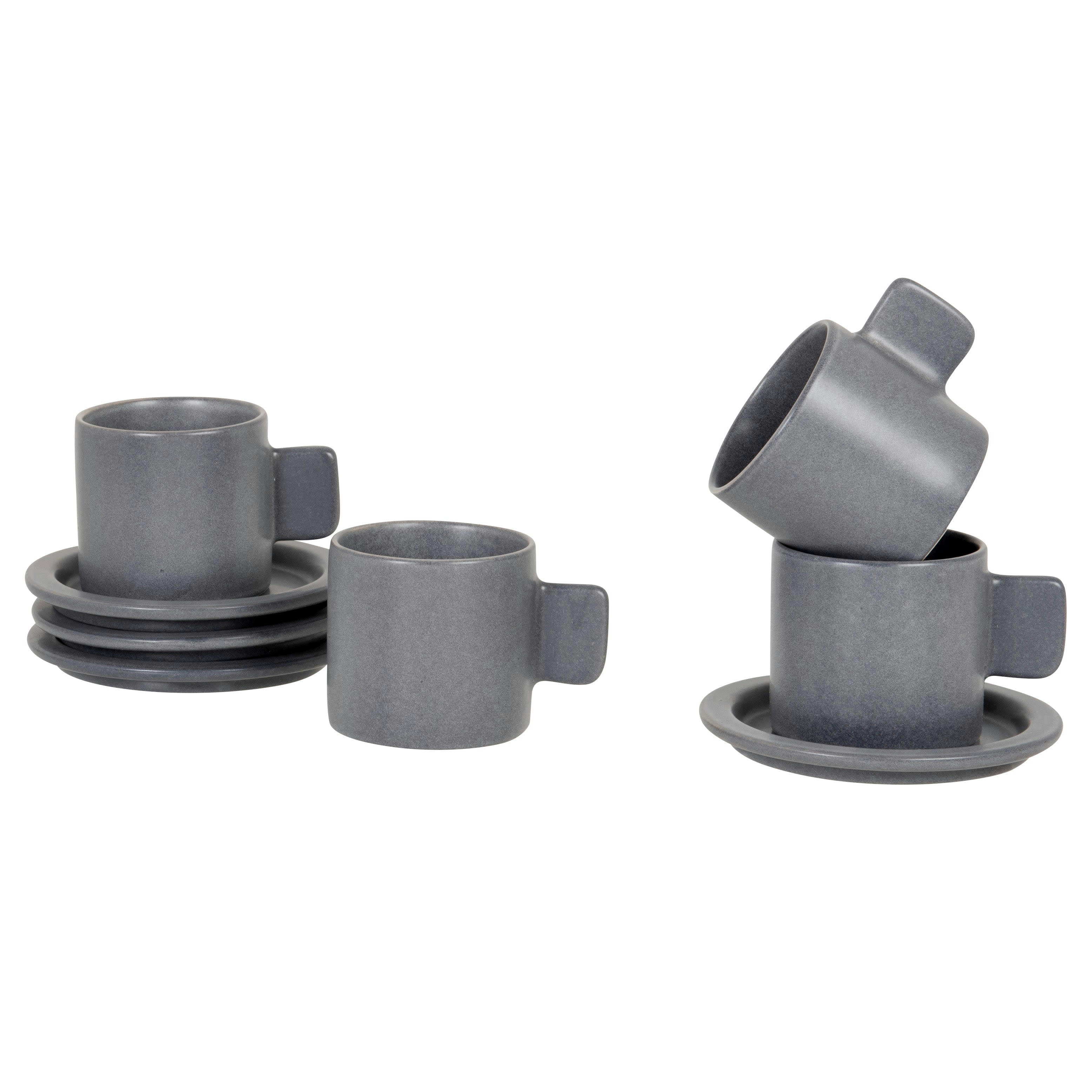 BETON - Coffret tasses et soucoupes (x4) en grès gris