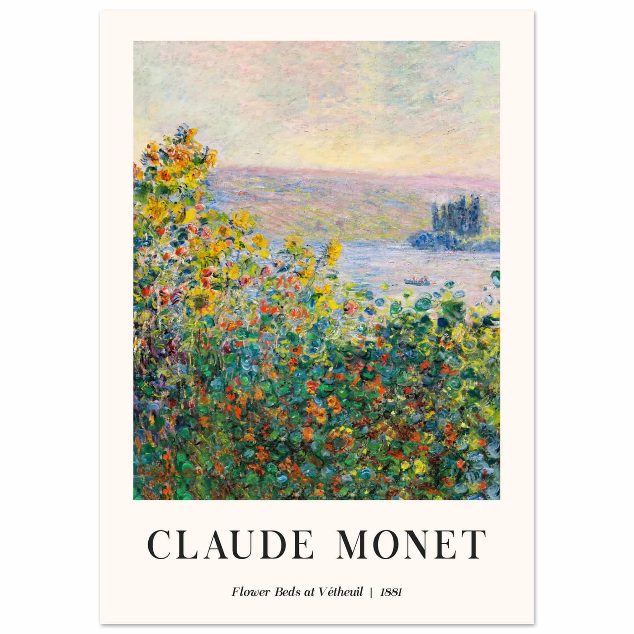 Artfulprints Poster Claude Monet - Flower beds at Vétheuil  - A4 21x29.7 cm - Meerkleurig