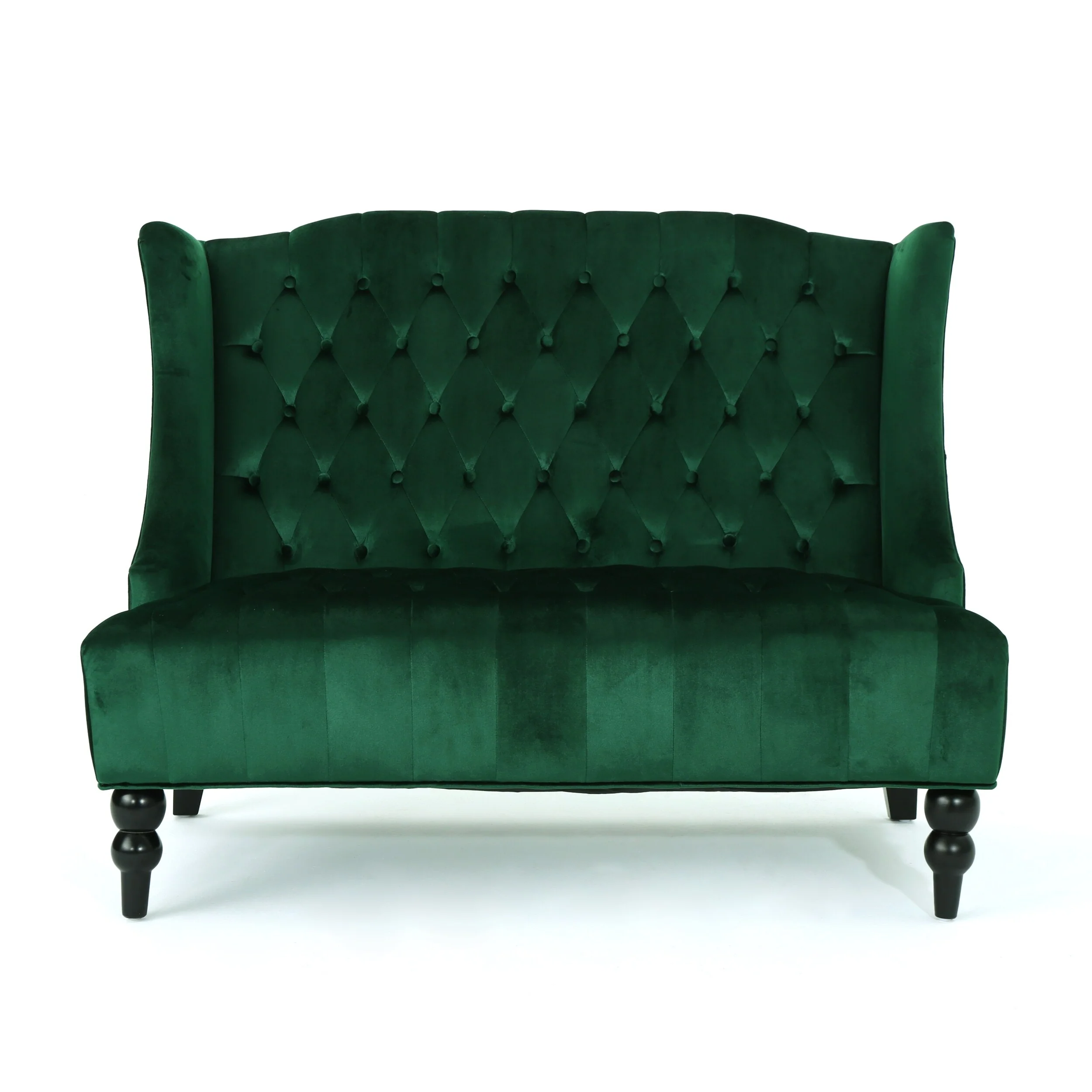 Emerald 50.25 Velvet Button Tufted High Wingback Loveseat Sofa with Wood Legs for Living Room