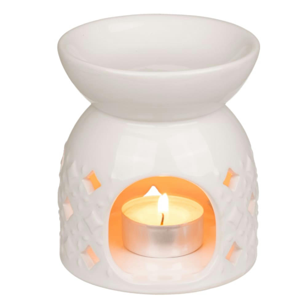 - Brûle-parfum losanges en céramique blanche