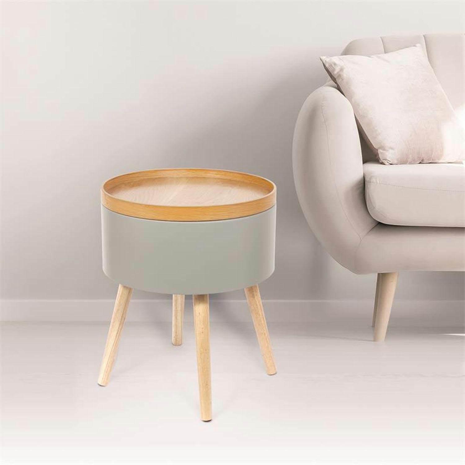 KAIA - Table d'appoint coffre scandi kaia diam. 38 cm gris