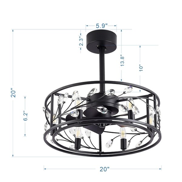20-Inch Black Crystal 6-Light Ceiling Fan with Light and Remote - 20-in