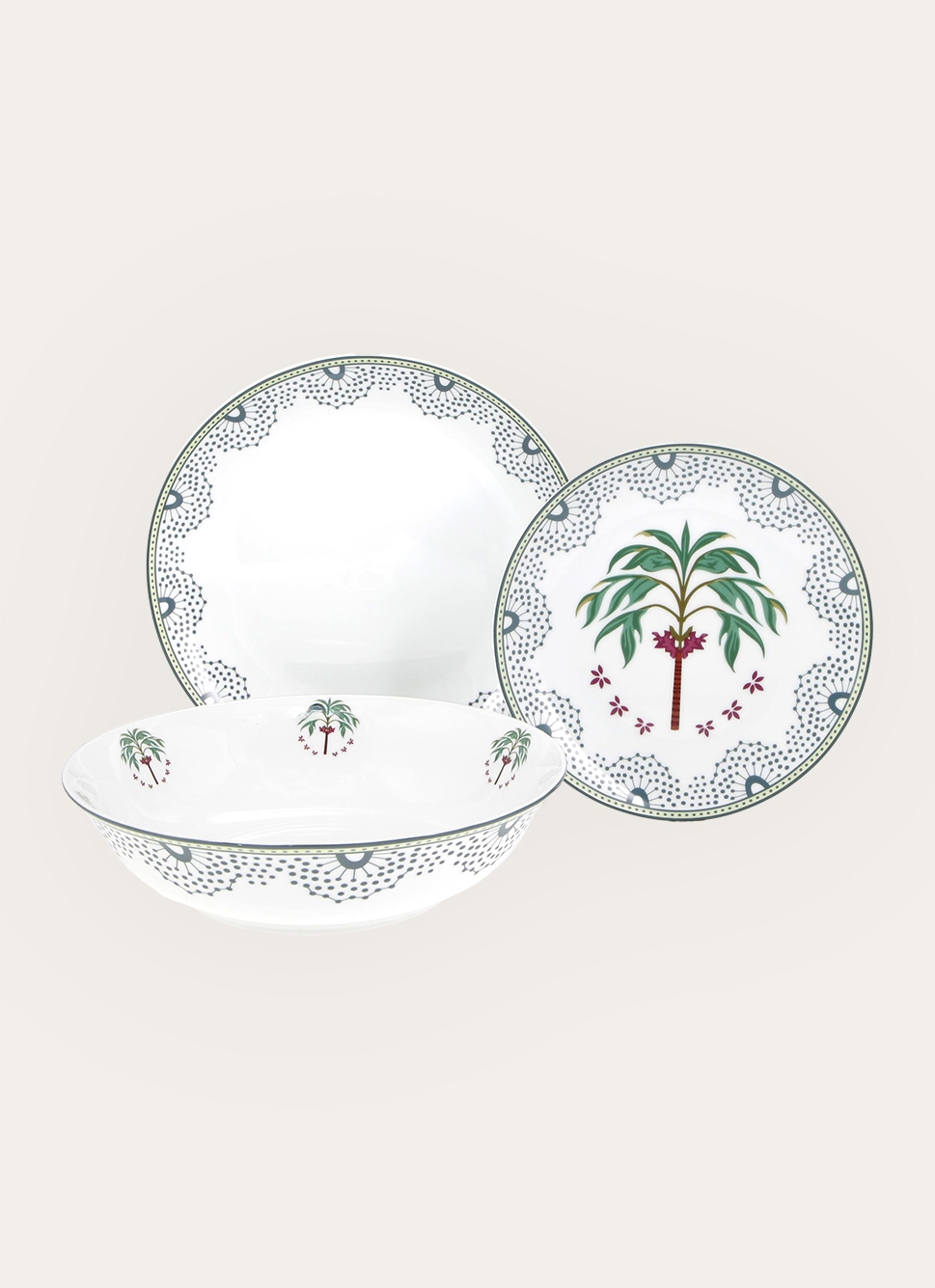 ASSIETTE PLATE EN PORCELAINE FLORE vert