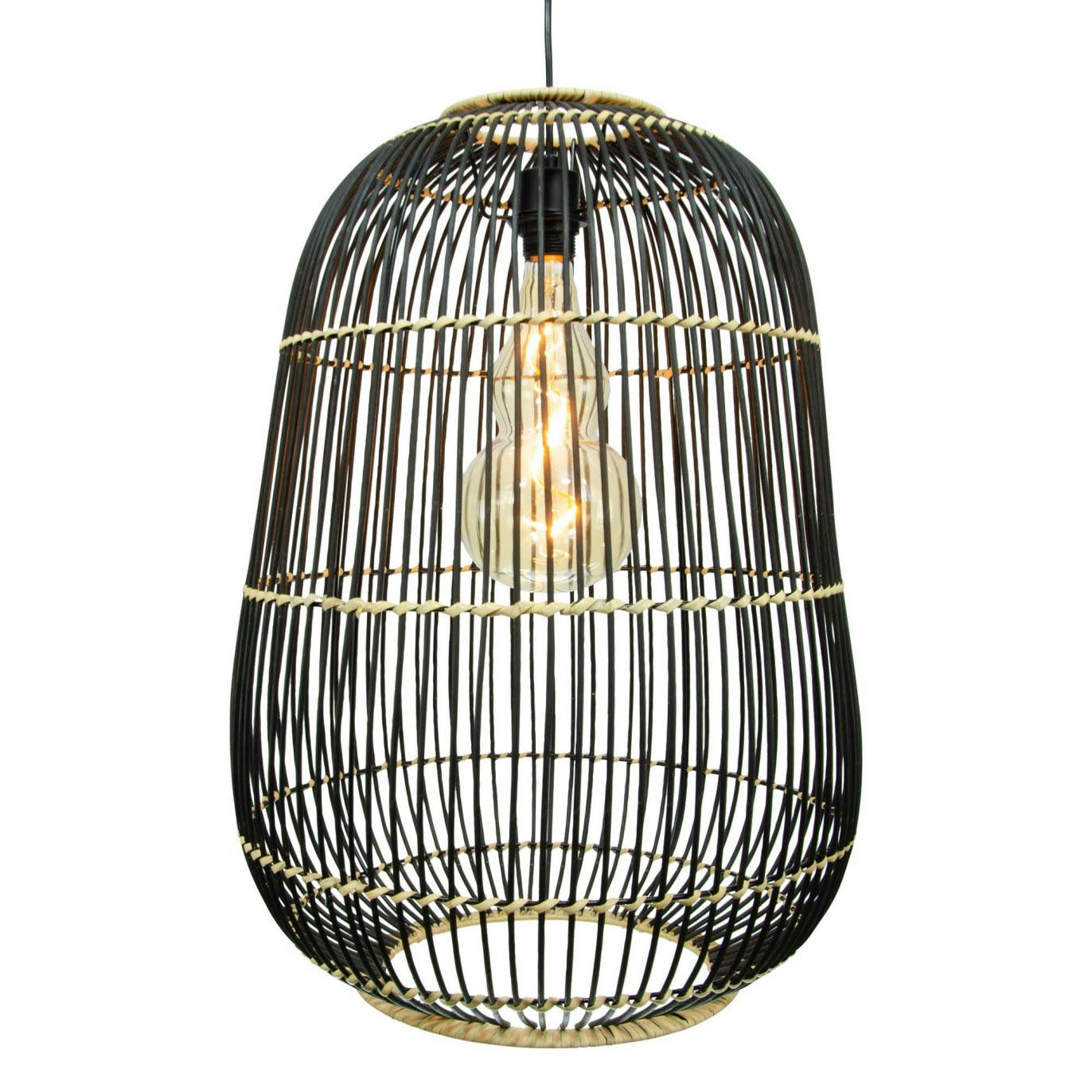 LATIE - Suspension grand modèle en rotin tressé noir et naturel