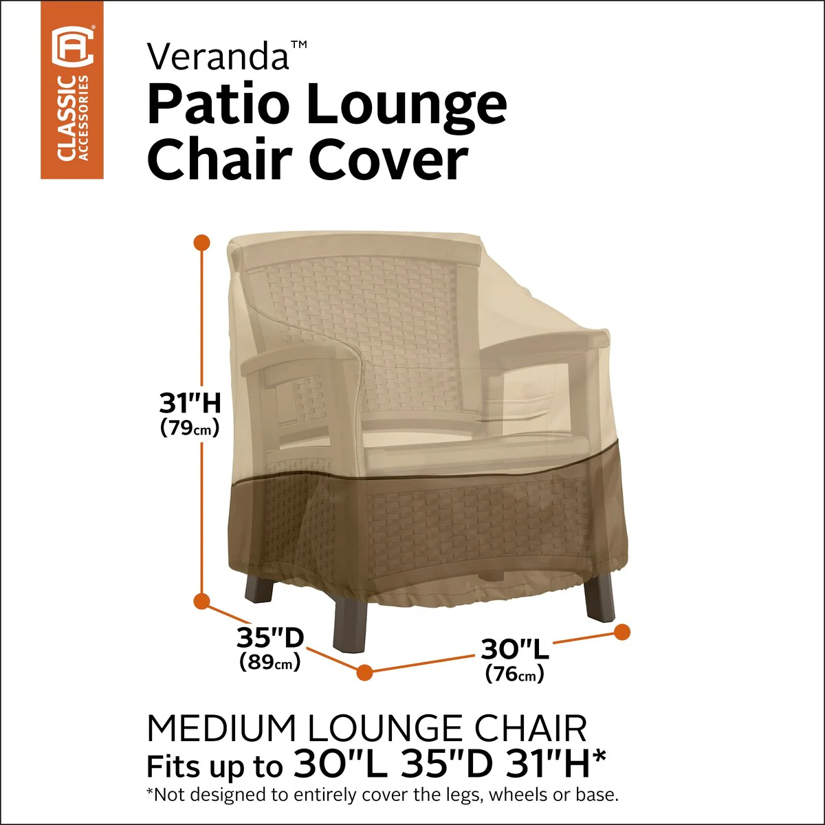 Classic Accessories Veranda Water-Resistant 30 Inch Patio Lounge Chair Cover