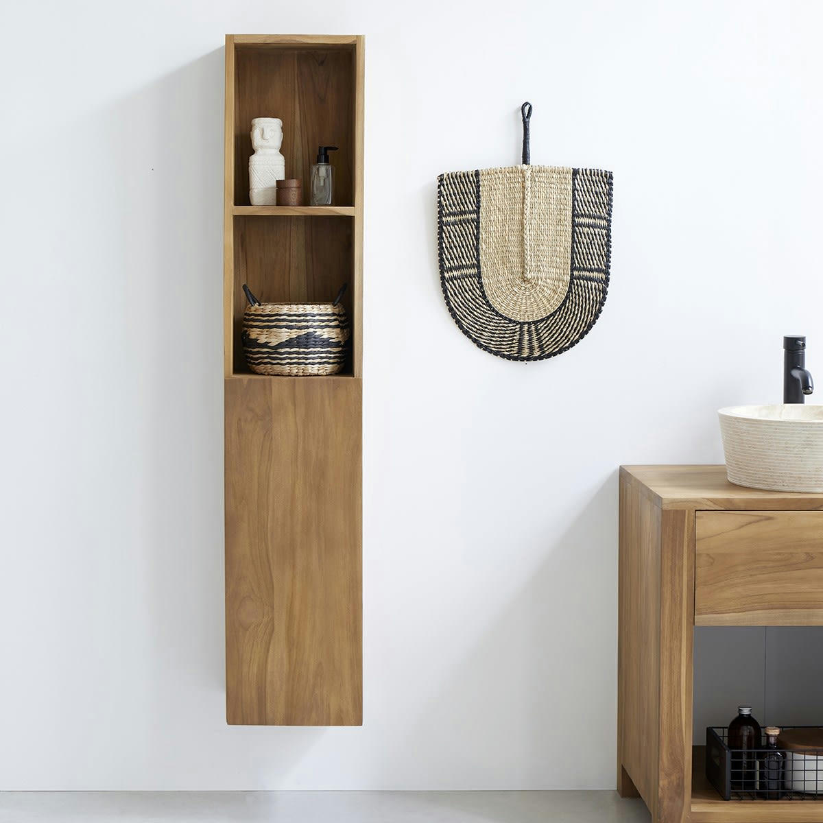 - Colonne de salle de bain en teck massif suspendue