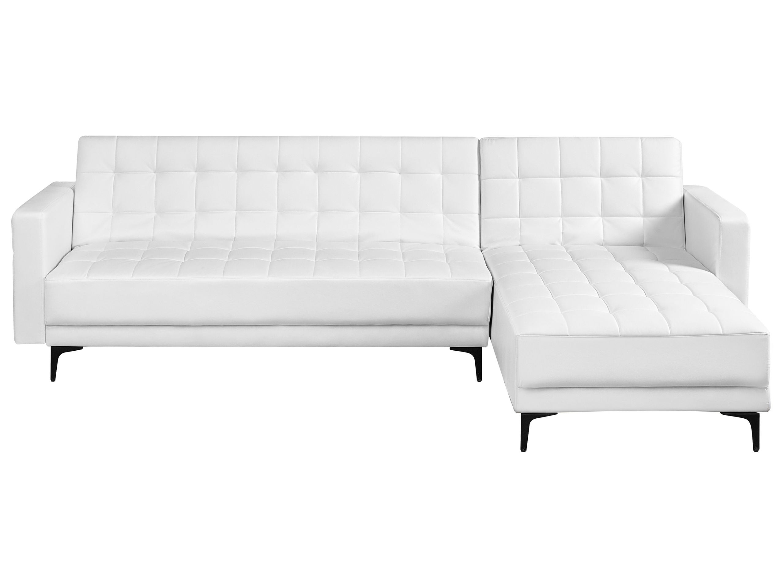 Narożnik rozkładany 4-osobowy lewostronny tapicerowany ekoskóra biały