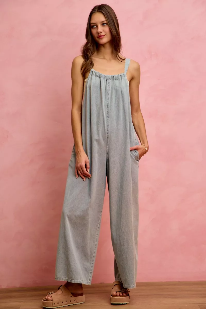 Wide Leg Lightweight Denim Overalls