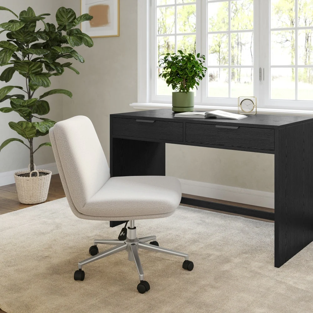 Martha Stewart Upholstered Swivel Home Office Chair with Wide Seat