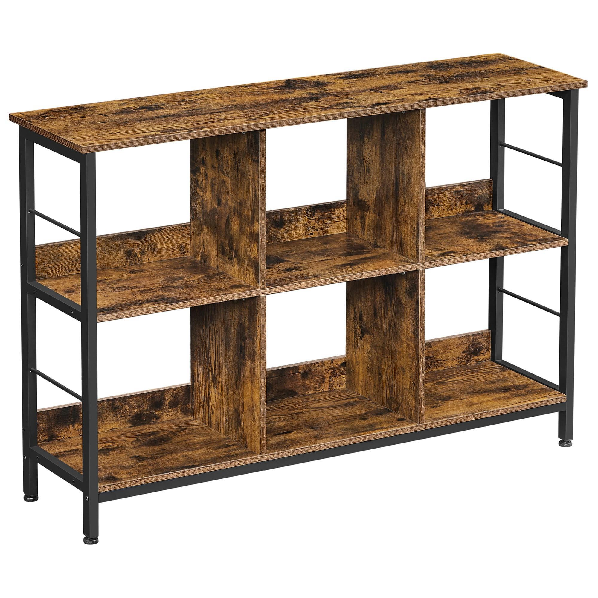 - Étagère style industriel 6 casiers acier effet bois noir