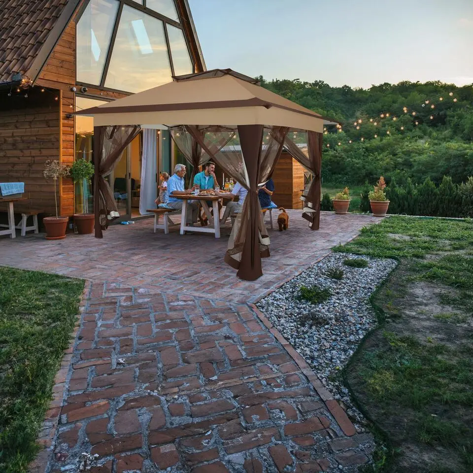 tectake Tuinpaviljoen Carabobo opvouwbaar 3,64x3,64x2,94m, Bruin