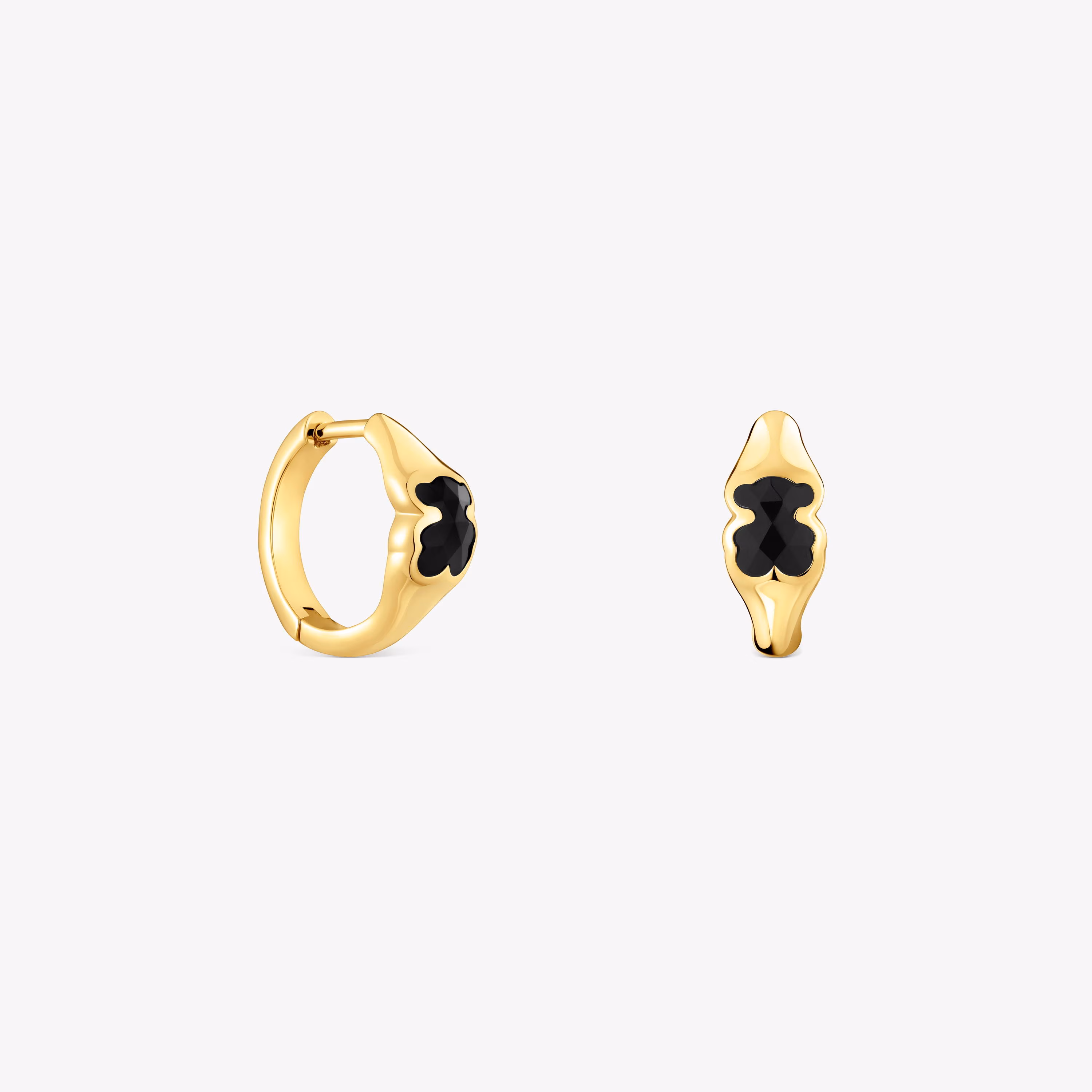 Pendientes de aro con baño de oro 18 kt sobre plata y motivo oso en ónix 10 mm Icon Color