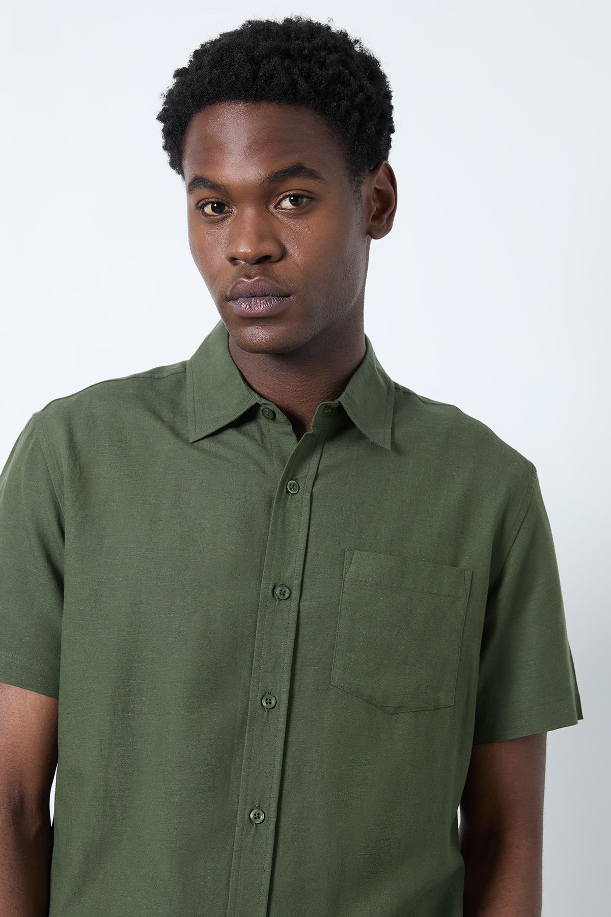 Burton Dark Green Linen Blend Short Sleeve Shirt