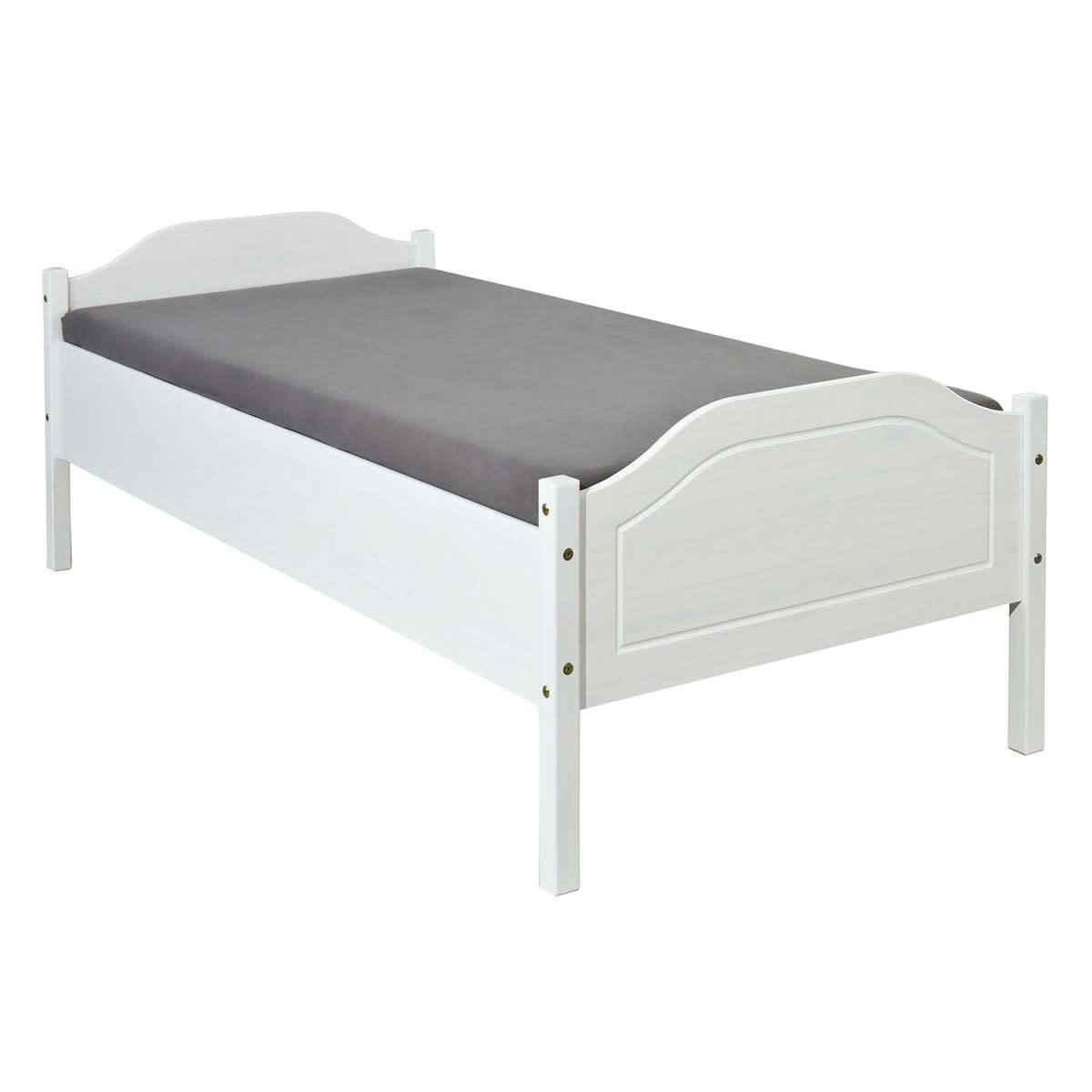 KAROL - Lit  90x200cm bois massif vernis blanc