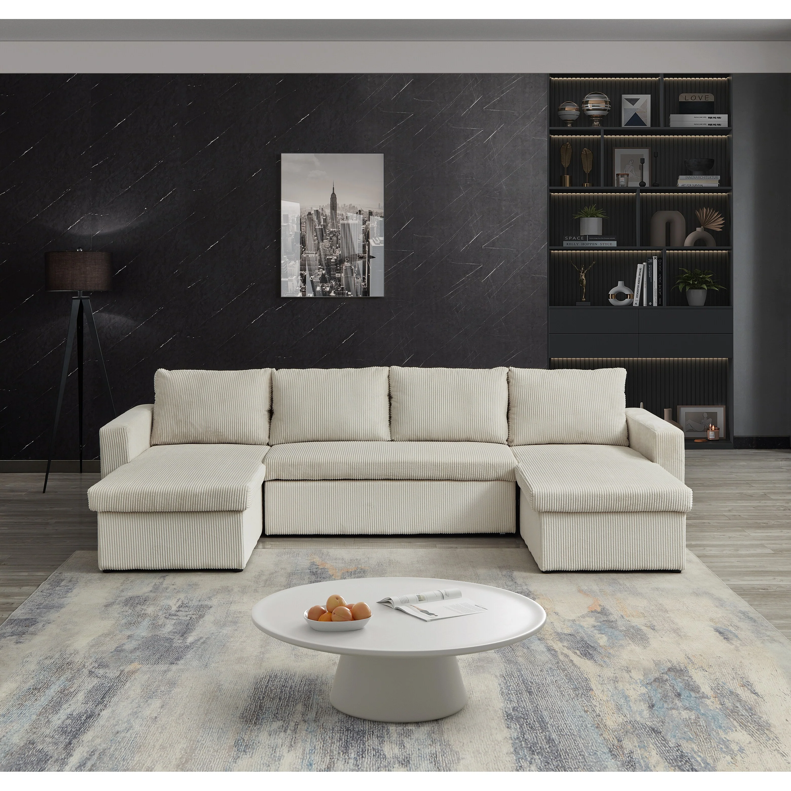 114'' Convertible 4-Seat Sectional Sofa with 2 Storage Chaise, Velvet Upholstery and Pull-Out Feature