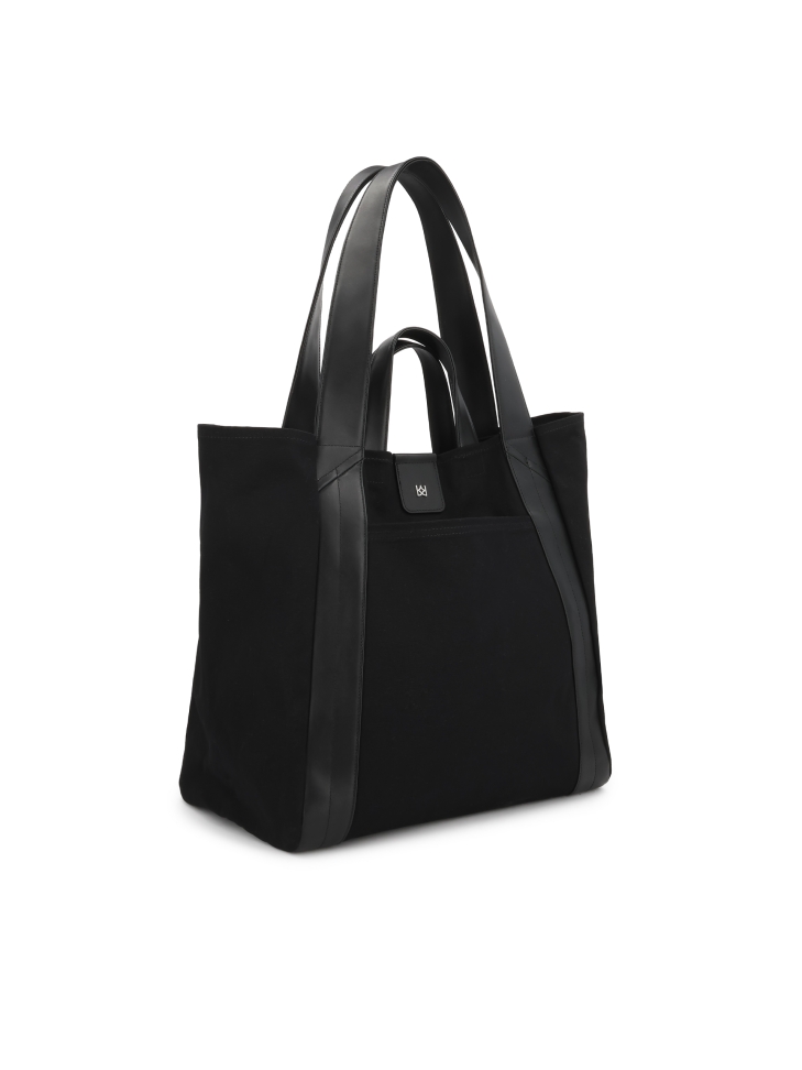 Black fabric bag with double leather handles