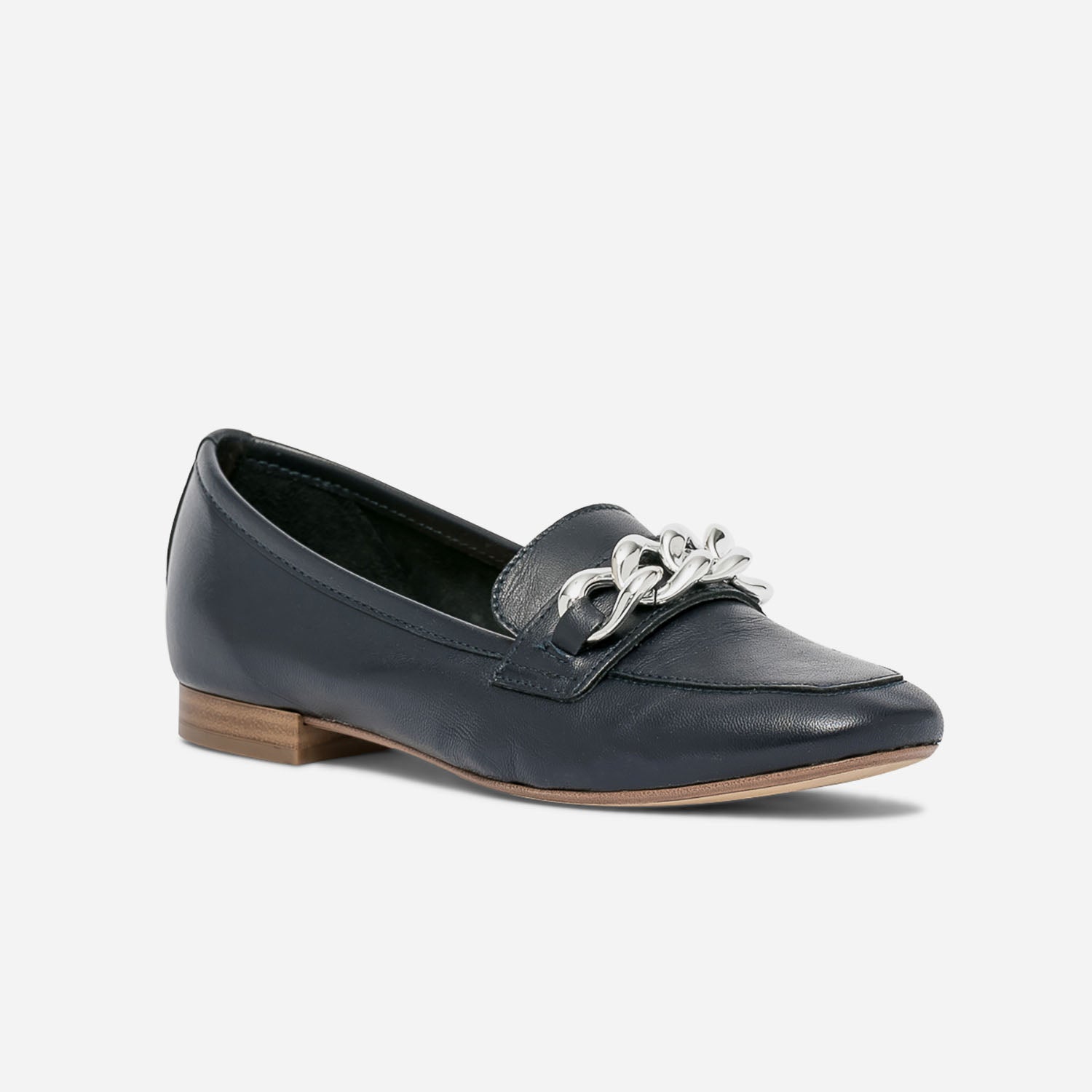 Mocassin marine cuir maxi chaîne argentée