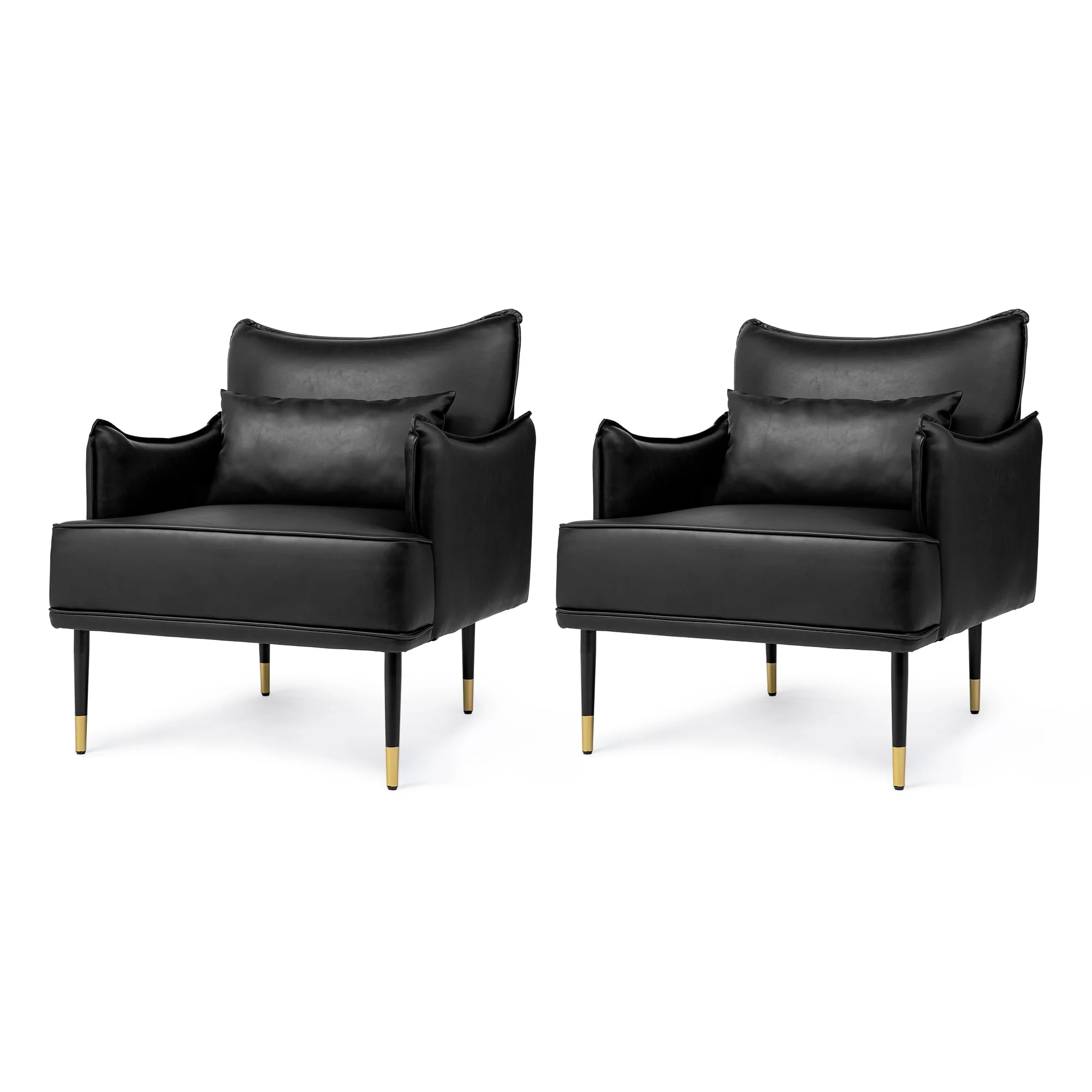 Glitzhome Set of 2 29.5W Mid-Century Modern Leatherette Armchairs With Side Pocket - 29.5 W x 32 H x 28.75 D