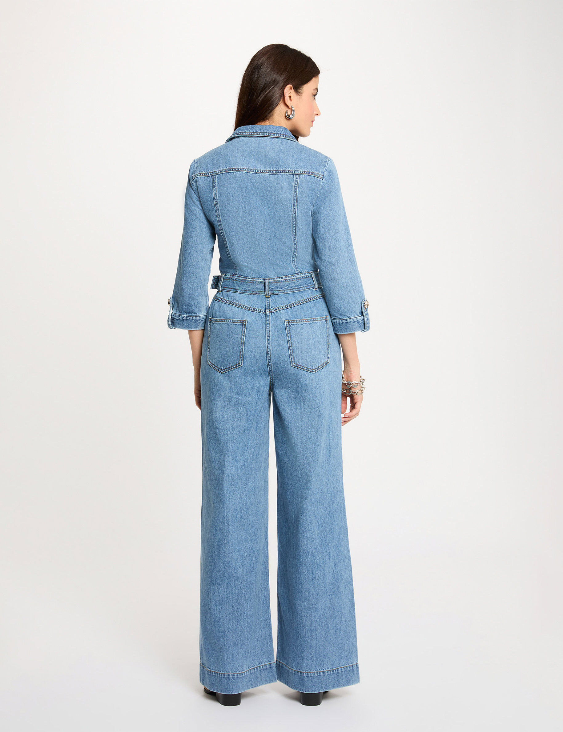 Wide-Leg Denim Jumpsuit Denim Stone Women