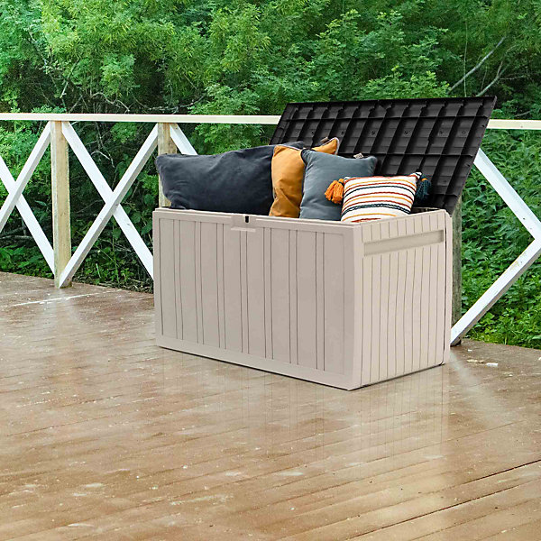 Coffre de rangement en Resine Gardiun Top 117x45,5x57,50 cm 270L Montage par clic avec systeme de verrouillage Design bicolore