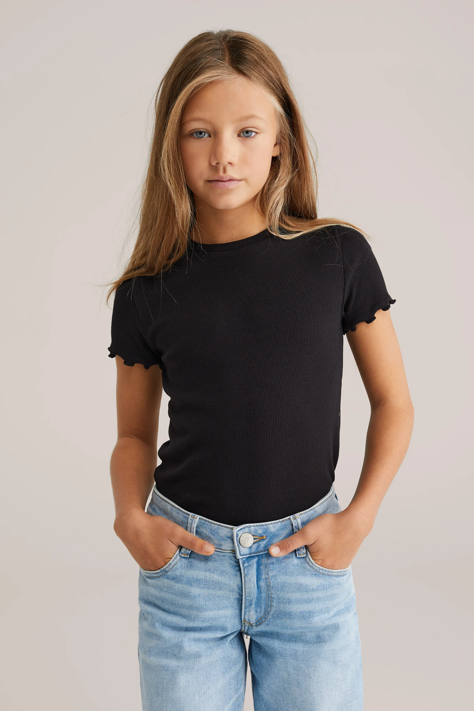 Meisjes geribd T-shirt, 2-pack