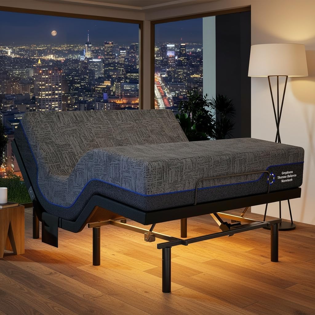 Marsail NS0 Twin XL Adjustable Base with Mattress Set,Dual Motor Frame + 14 Cooling Gel Memory Foam Mattress, Wireless Remote, CertiPUR-US Certified