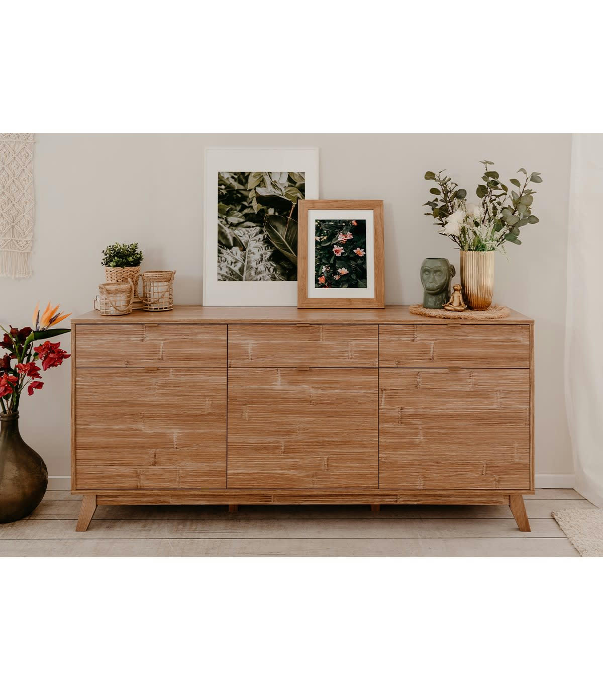 BUDAPEST - Buffet 3 portes et 3 tiroirs effet bois - L180 x H83 cm