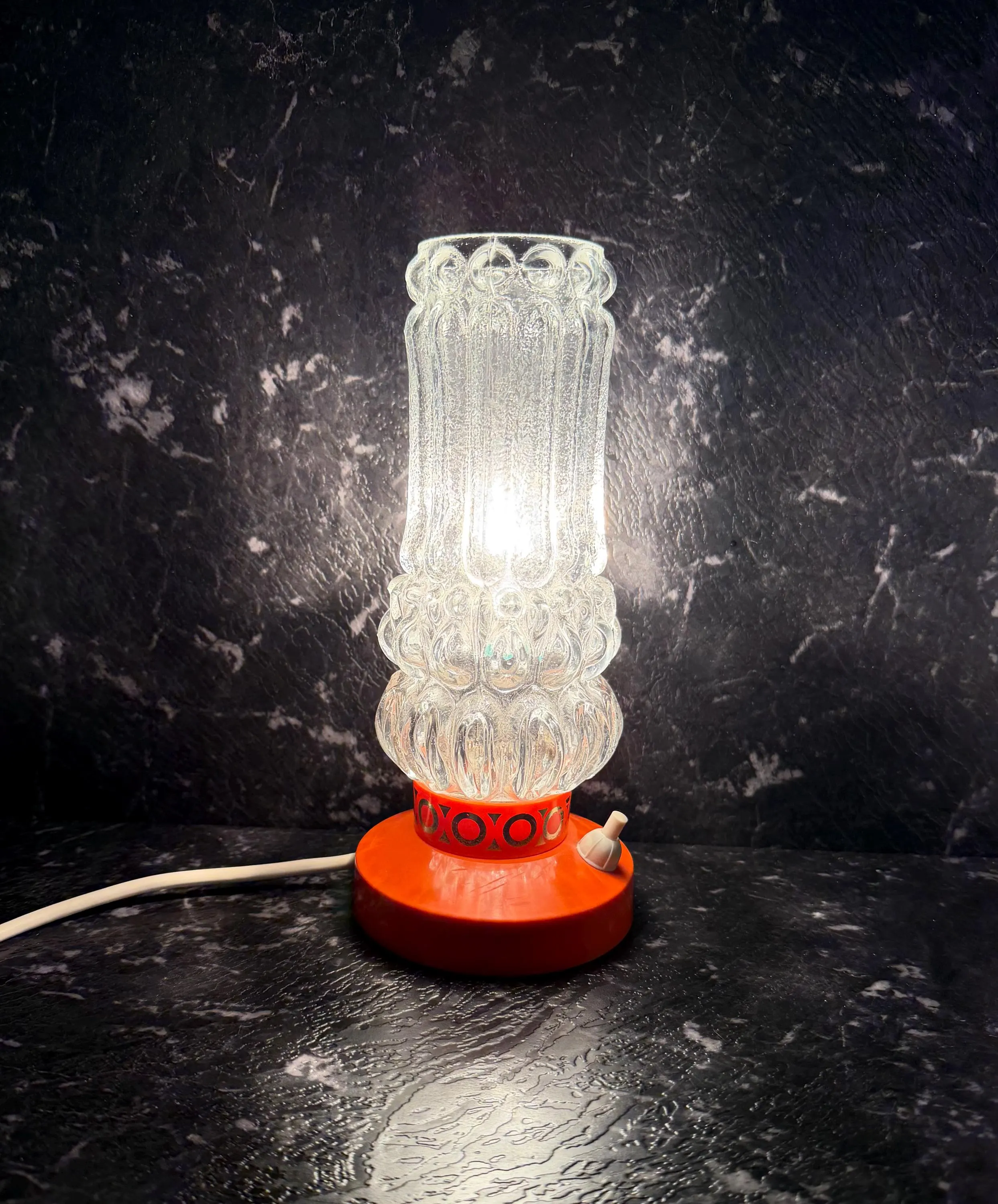 Vintage 1970s Orange Table Lamp Pressed Glass Shade Space Age Mid Century Retro Bedside Lamp Tested & Tagged