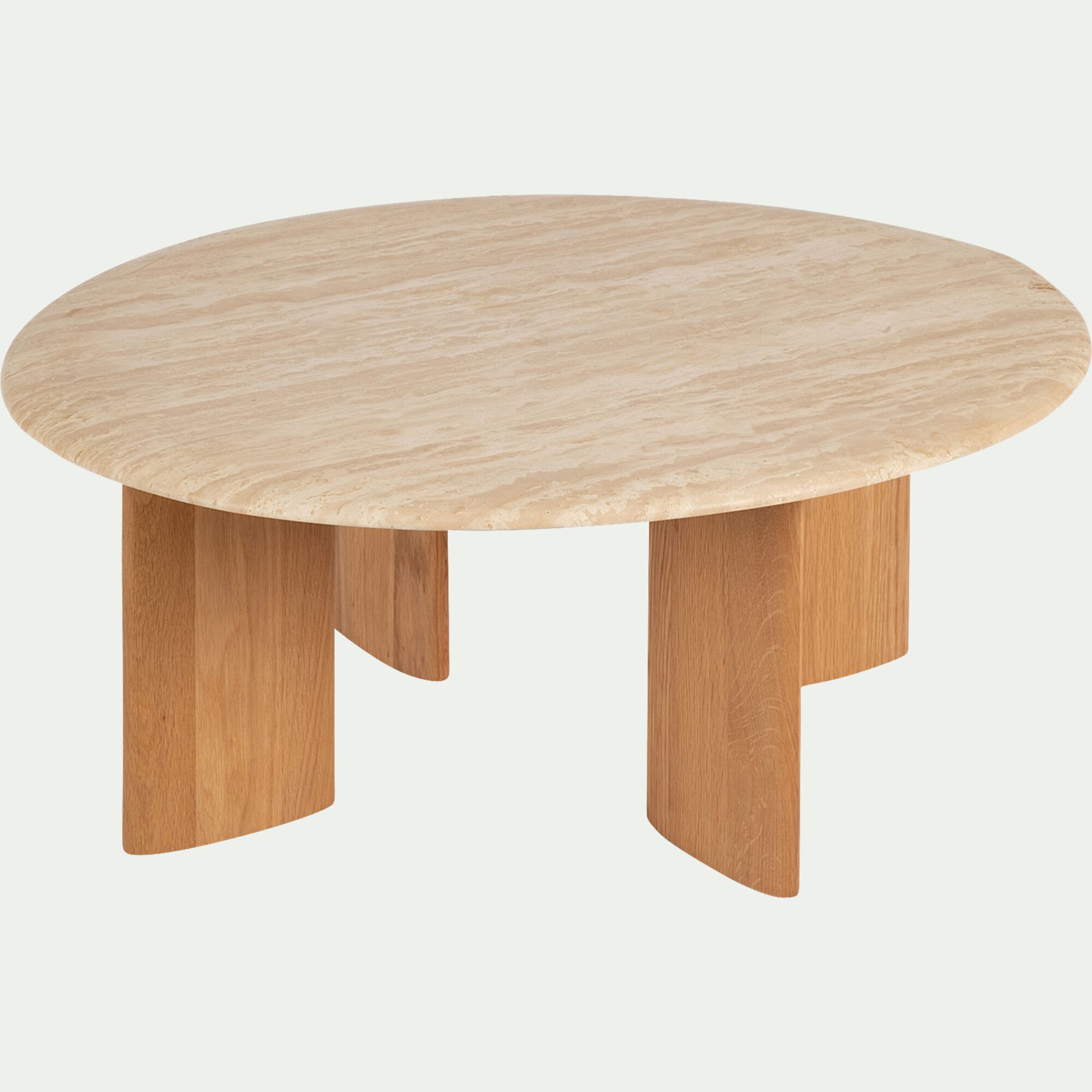 ESTEVE - Table basse ovale en travertin et bois L80xl72,5xH32cm - beige