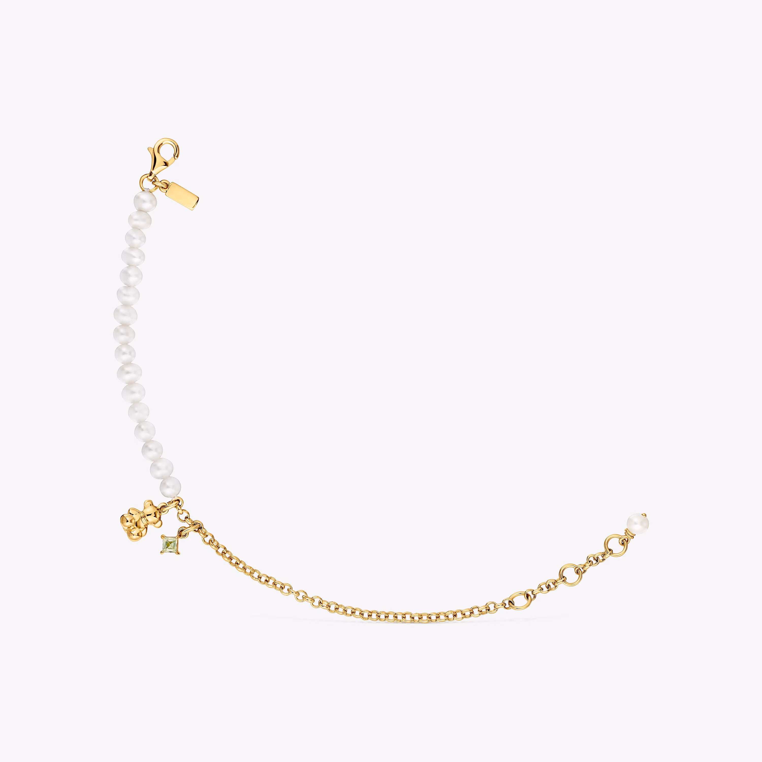 Pulsera cadena oso con baño de oro sobre plata, perlas cultivadas y peridoto Bold Bear