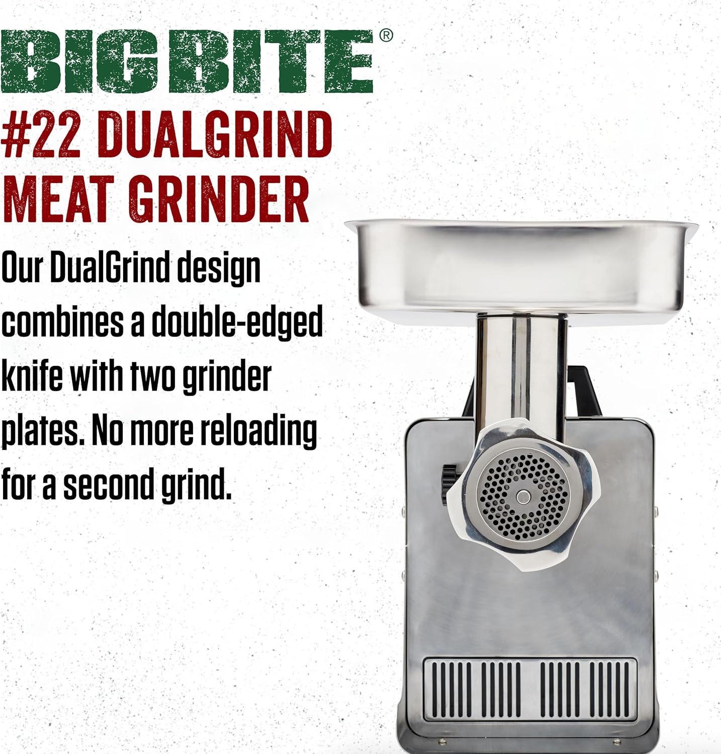 LEM Products BigBite Dual Grind #22 1.0 HP Stainless Steel Electric Meat Grinder Machine, Ideal for Heavy Use