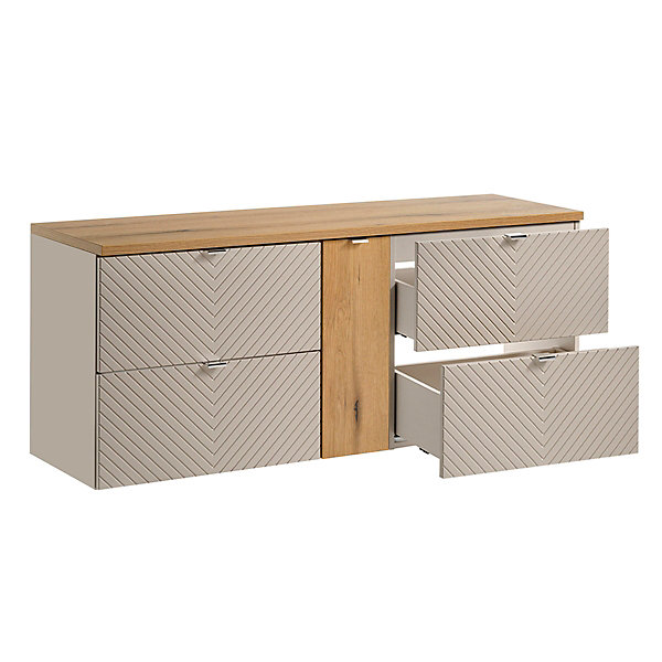 Meuble sous-vasque 140cm 4 tiroirs 1 porte Manoa Cachemire et bois