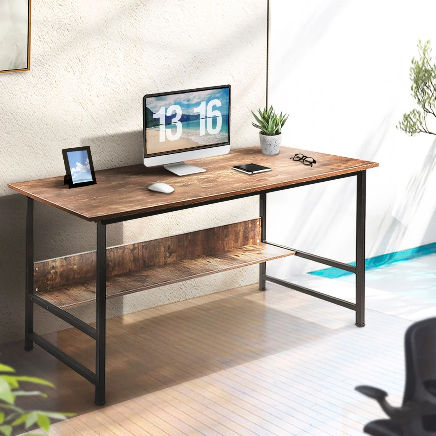Office Desks Computer Desk Rustic Wood Tone Table Plain Simple Lap Desk