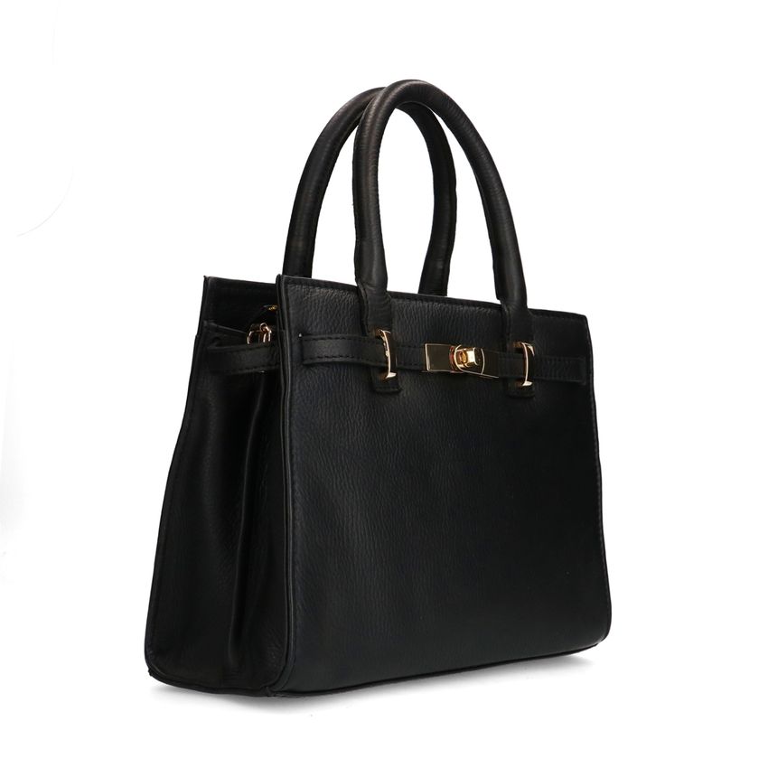 Manfield Zwarte leren handtas