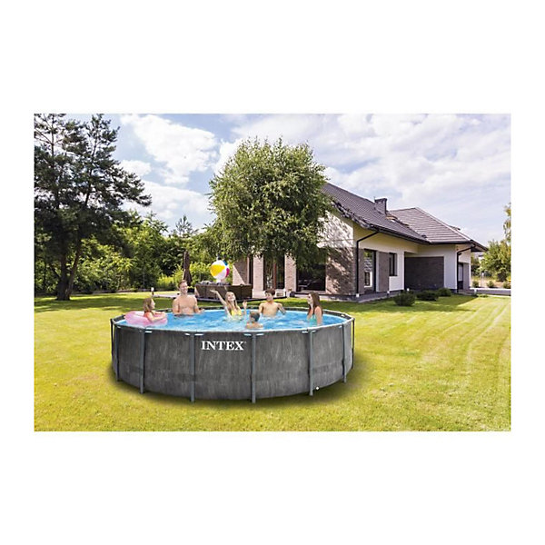 Kit Piscine hors sol tubulaire INTEX - Pris Frame - 457 x 122 cm - Ronde (Pompe, bâche, tapis de sol et échelle) - 26742NP