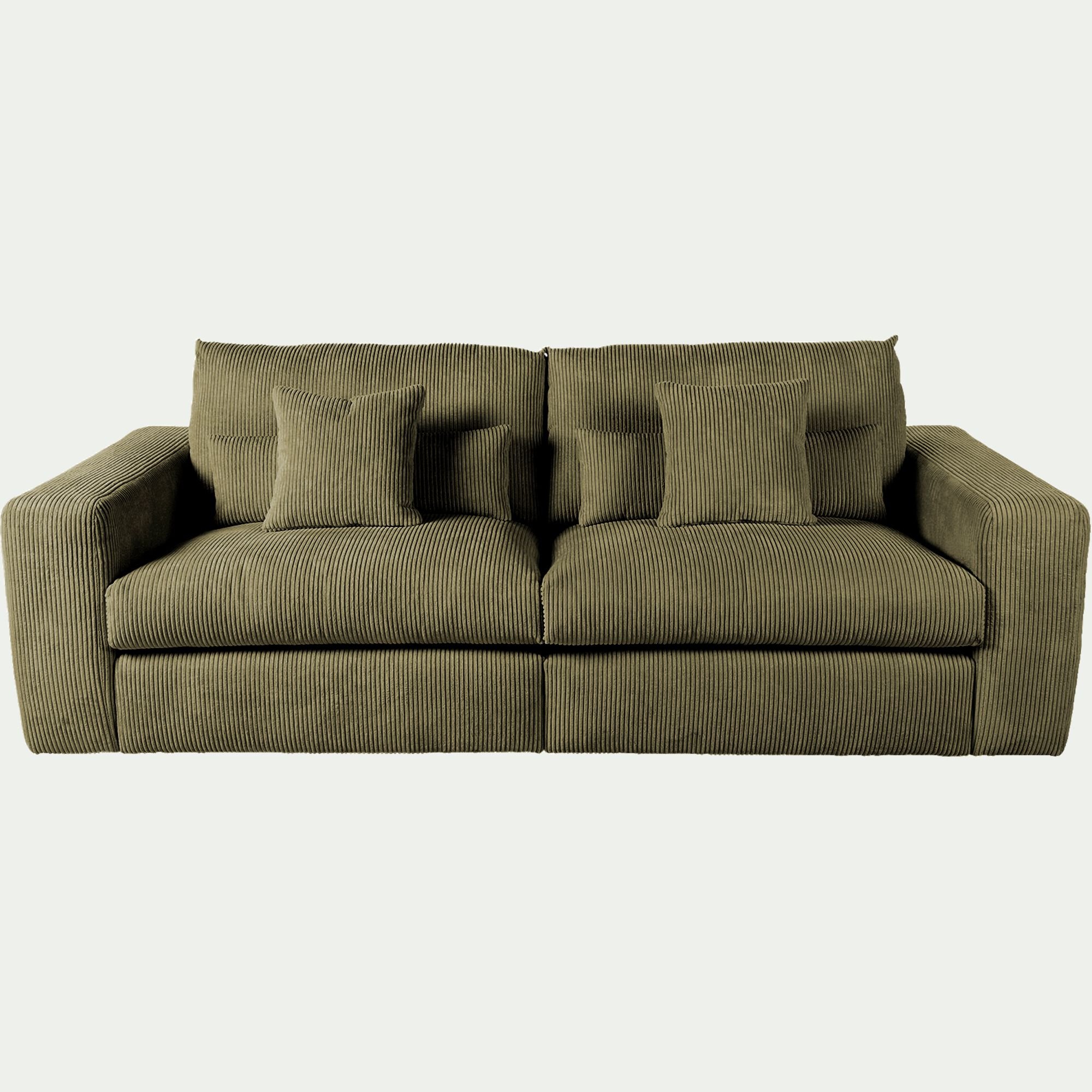 PIUMA - Canapé 5 places fixe en velours côtelé - vert cèdre