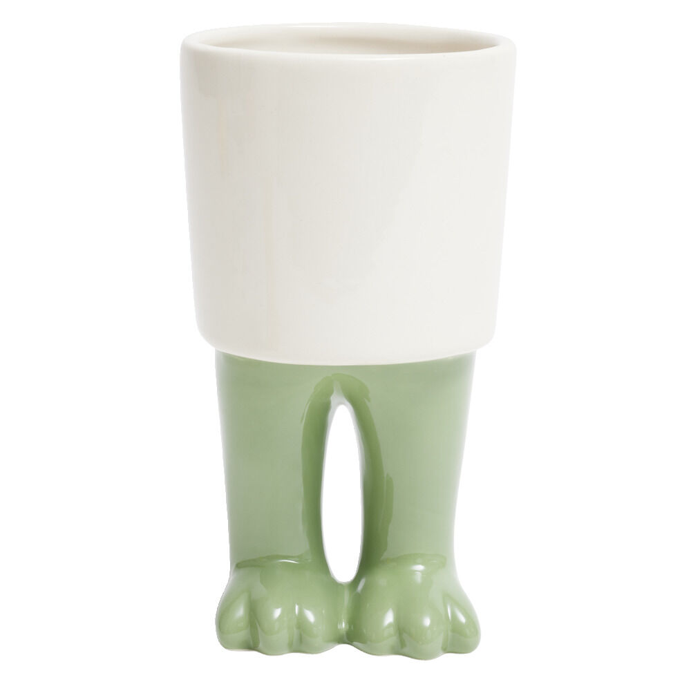 Pot rond en céramique avec pieds de dinosaure Ø10xH18cm (2 modèles) jaune ou vert