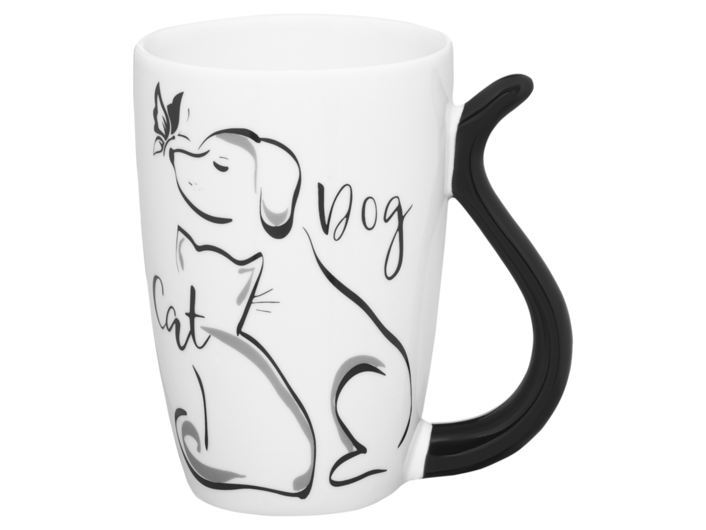 Kubek porcelanowy Black Cat and Dog 370 ml biały